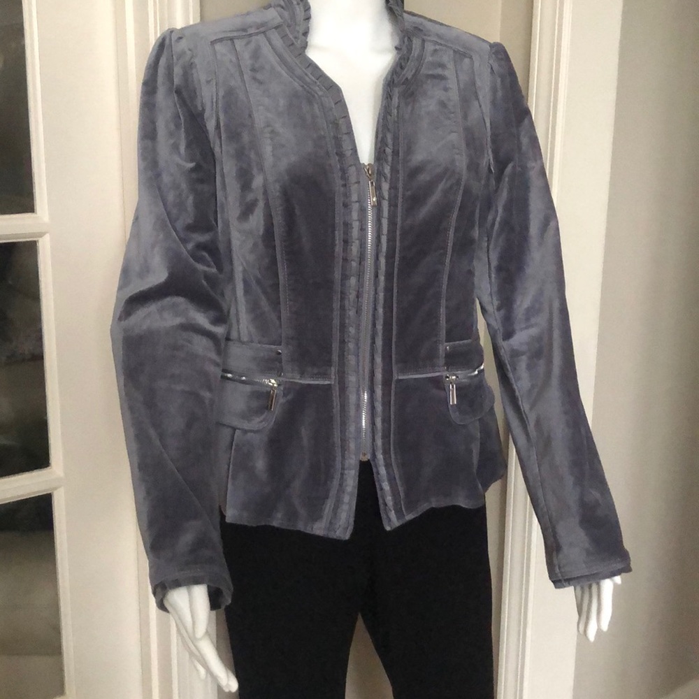 WHMB Zip Front Gray Velvet Blazer Jacket EUC Size 14